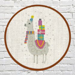 Christmas Llama cross stitch pattern, Modern cross stitch pattern, Christmas gift for mother
