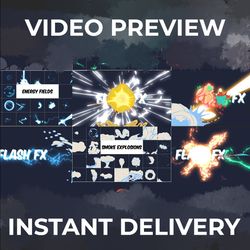 flash fx animation pack. energy fields, smoke explosions, electric fx, basic shapes. full customizable. video tutorial