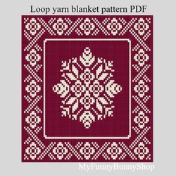 Loop yarn Finger knitted Flower Bouquet blanket pattern PDF Download