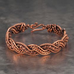Copper wire wrapped bracelet for woman Unique artisan jewelry Handmade 7th Anniversary gift idea Wire Wrap Art jewellery