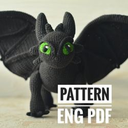 Toothless, Night Fury, PDF English crochet pattern