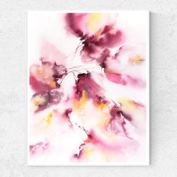 Abstract floral wall art Burgundy flowers Expressionist art for home decor Original watercolor painting Modern wall art