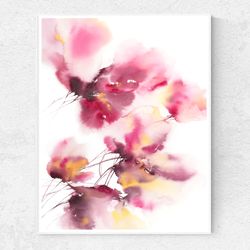 Abstract floral wall art Original watercolor painting Modern art Bedroom, Living room, Kitchen, Hotel wall decor