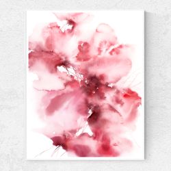 Floral wall art with pink abstarct flower bouquet Original watercolor painting Living room wall decor Expressionist art