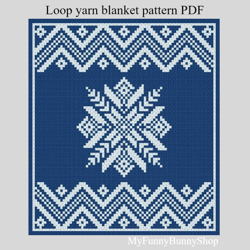 Loop yarn Finger knitted Snowflake blanket 1 pattern PDF Download