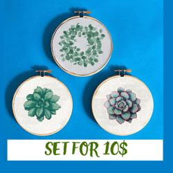 3pc flowers embroidery pattern, cross stitch pattern modern, cactus succulent cross stitch pattern