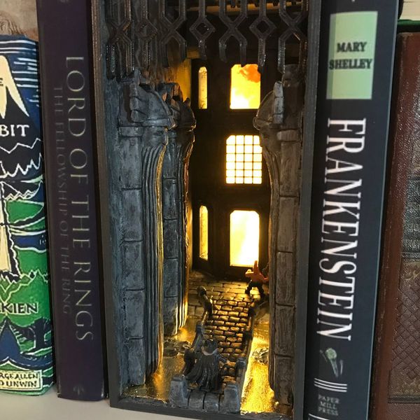 Book nook shelf insert inspired Lord of the rings Bookshelf diorama Mount Fantasy booknook finished Miniature Mini world 4 1.jpg