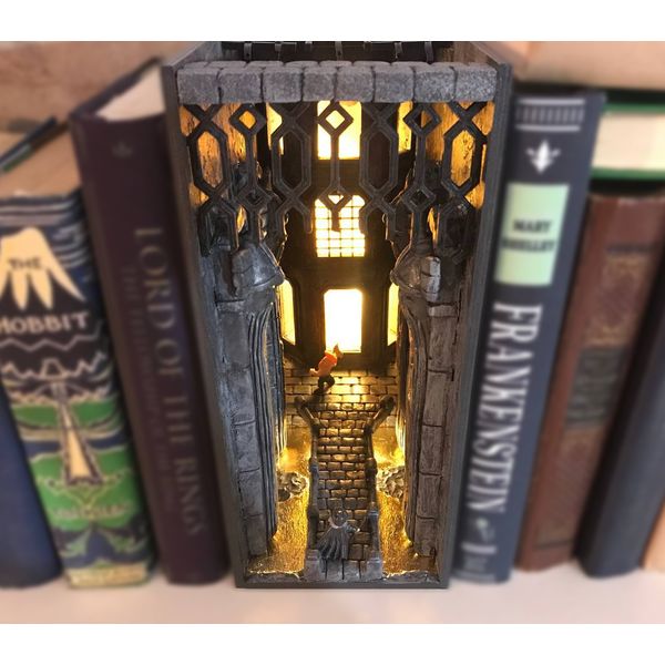 Book nook shelf insert inspired Lord of the rings Bookshelf diorama Mount Fantasy booknook finished Miniature Mini world 4.jpg