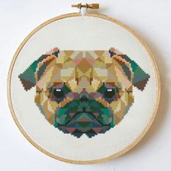 Pug cross stitch pattern embroidery kit cross stitch pattern modern geometric cross stitch pattern dog embroidery design