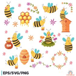 Cute Honey Botanical Bee Clipart
