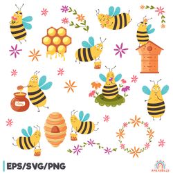 cute honey botanical bee clipart