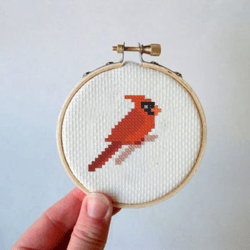 Tiny Red cardinal cross stitch pattern, Mini animal cross stitch pattern, Christmas cross stitch pattern