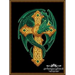Emerald Celtic Dragon Cross Stitch Pattern PDF Medieval Embroidery Celtic Cross Fantasy Compatible Pattern Keeper