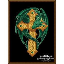 emerald celtic dragon cross stitch pattern pdf medieval embroidery celtic cross fantasy compatible pattern keeper
