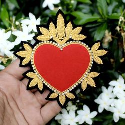 fancy heart brooch, bullion hand embroidery