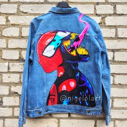 Venom Spider-Man Superman Painted denim jacket Customized jacket Portrait from photo Dc comics Marvel