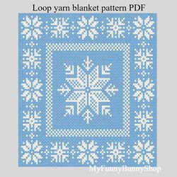 Loop yarn Finger knitted Snowflake blanket-3 pattern PDF Download