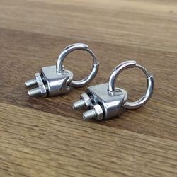 Pop punk earrings silver tone Grunge earrings men Mechanical earrings recycled Small geek earrings