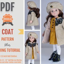 Paola Reina clothes pattern, Doll COAT pattern, Dianna Effner Little Darling clothes, 13 inch doll pattern, Doll fashion