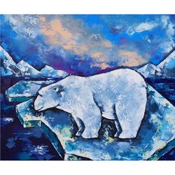White Bear Painting Animal Original Art Kids Room Artwork Oil Canvas 20 by 24 inch ARTbyAnnaSt