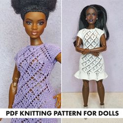 Barbie curvy Knitting Pattern clothes Dress (4 ruffle option) + printable version