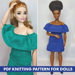 Knitting Pattern clothes dress for Barbie curvy