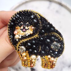 Pomeranian jewelry brooch beaded, custom pet portrait , dog show brooch