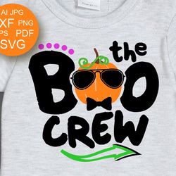 the boo crew print boy shirt design pumpkin sunglasses clipart halloween shirt design digital download
