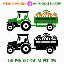 Bundle Farm tractor Black and color clipart Happy harvest print Pumpkins Thanksgiving decor Digital downloads files