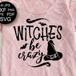 Witches Be Crazy print Witch hat clipart Halloween quote Humorous Horror print Digital downloads files