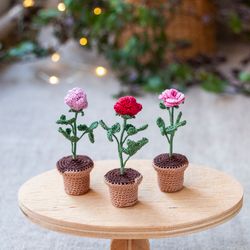 miniature rose potted, mini plant for dollhouse, cute desk decor, cheer up gift, collectible fairy garden miniature 1/12