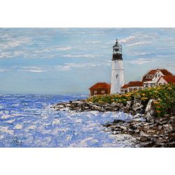 portland head light - original oil painting painting by mikhail philippov