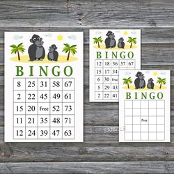 Gorilla bingo cards,Gorilla bingo game,Jungle printable bingo cards,60 Bingo Cards,INSTANT DOWNLOAD--343