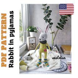 Rabbit in pyjamas crochet toy, amigurumi rabbit