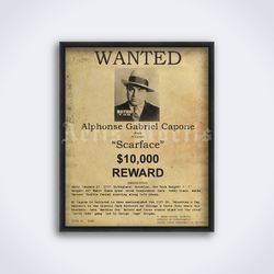 Al Capone Scarface vintage Wanted poster, mafia, gangster, crime printable art, print (Digital Download)