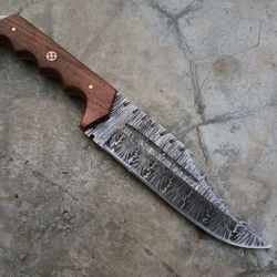handmade damascus steel hunting knife handle deer antler leather sheath handle and clip, hand forged damascus