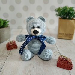 Teddy bear plushie toy, 1st birthday gift for baby boy, christening gift, remembrance gift for boy, new baby gift