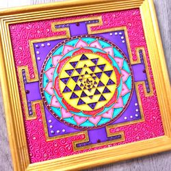Sri Yantra Vedic astrology Jyotish Mandala Vastu Stained glass handpainted yantra Meditation wall decor Sacred geometry