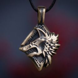 Wolf viking Fenrir pendant on leather cord. Witcher handcrafted jewelry. Werewolf author pendant.
