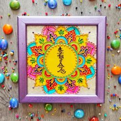 Reiki symbol art Hon Sha Ze Sho Nen mandala glass painting Usui Reiki decor