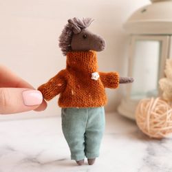 Miniature horse doll, stuffed horse toy for dollhouse