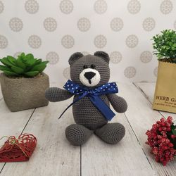 Little teddy bear, handmade cotton toys for baby boy, gift for 1st birthday, new mom gift
