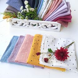 Woman Handkerchief with polka dots, modern washable hankies, double gauze cotton hankies, reusable eco friendly tissues