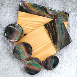 set resin coasters and personalized charcuterie board