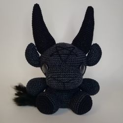 Total black baphomet plush, Plushie demon, Kawaii decor, Stuff crochet animal, Gothic spooky toy, Halloween gift idea,