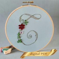 floral alphabet letter t pdf hand embroidery beginner flower monogram ribbon embroidery
