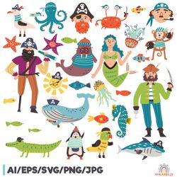 cartoon pirate sailor animal character clipart