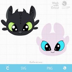 2 Dragon head Toothless vector, Light fury Svg, Night furies svg layered, How to train your dragon Svg Baby Dragons png