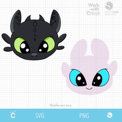 2 dragon head toothless vector, light fury svg, night furies svg layered, how to train your dragon svg baby dragons png