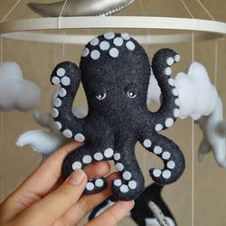 Octopus and Whales mobile, Orca and narwhal for ocean nursery